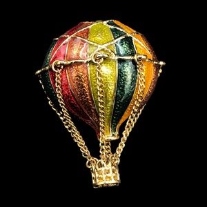 Vintage MFA Museum of Fine Arts Enamel Hot Air Balloon Dangle Basket Brooch